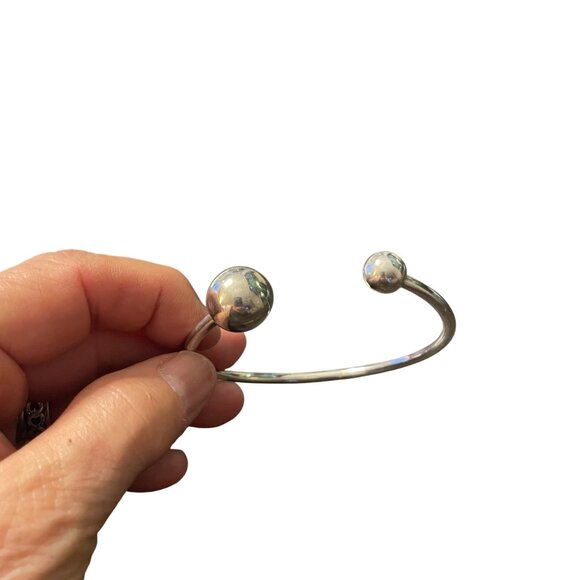 Sterling Silver flexible Adjustable Bangle Cuff Bracelet Dual Ball Ends - Picture 5 of 6